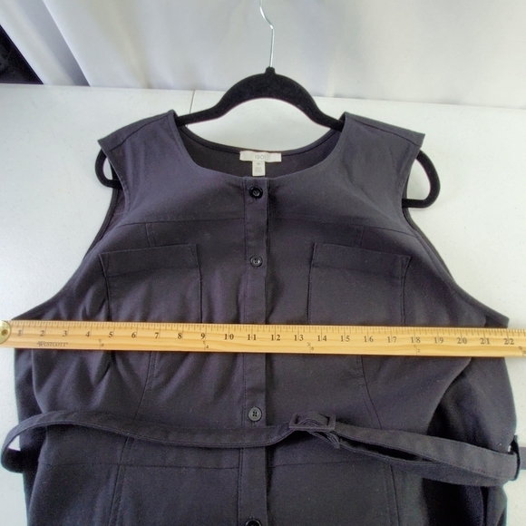 1901 Belted Twill Dress 16 Black Sleeveless Button Front with Pockets Preppy - Picture 11 of 14
